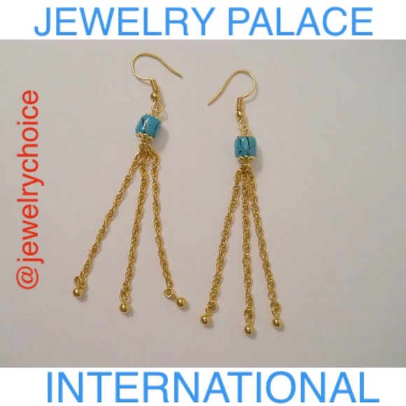 🆕14K Gold Filled Turquoise Triple Long Chain Earrings. - Picture 4 of 9